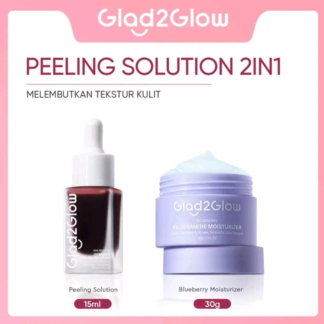 [Siap Kirim] Glad2Glow Peeling Solution 15ml AHA BHA PHA INTENSIVE + Moizturizer Blueberry Mencerahkan Wajah glad glow dokter detektif