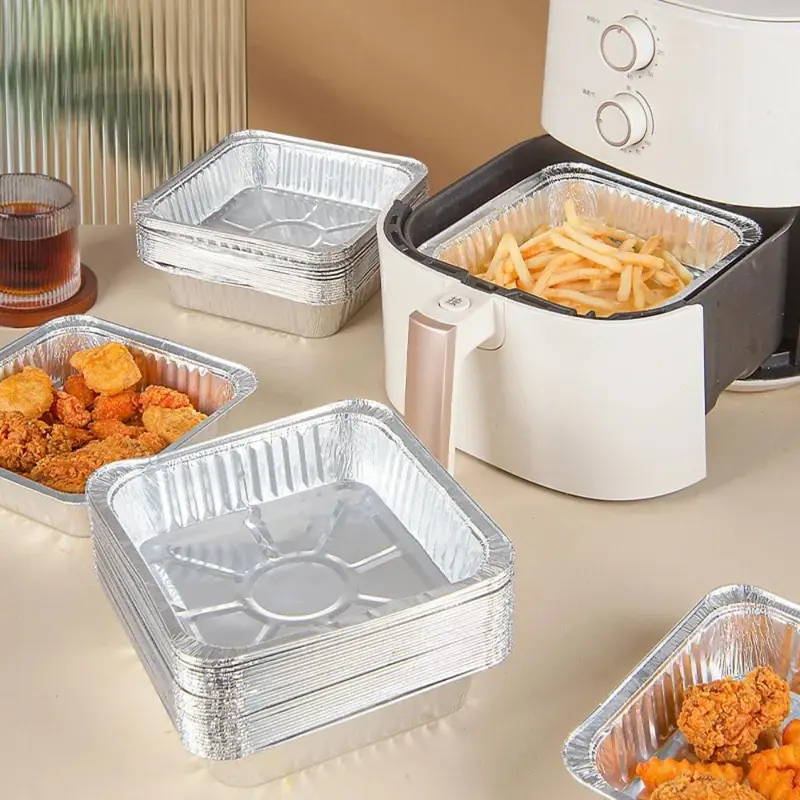 Chảo Giấy Bạc Nhôm Nồi Chiên Không Dầu, 20CM, Hình Vuông, Đồ Dùng Nhà Bếp, Hộp Đựng Thực Phẩm, Khay Chảo Nhỏ Giọt BBQ, Chống Dính, Chống Dầu, Giỏ Hấp 0