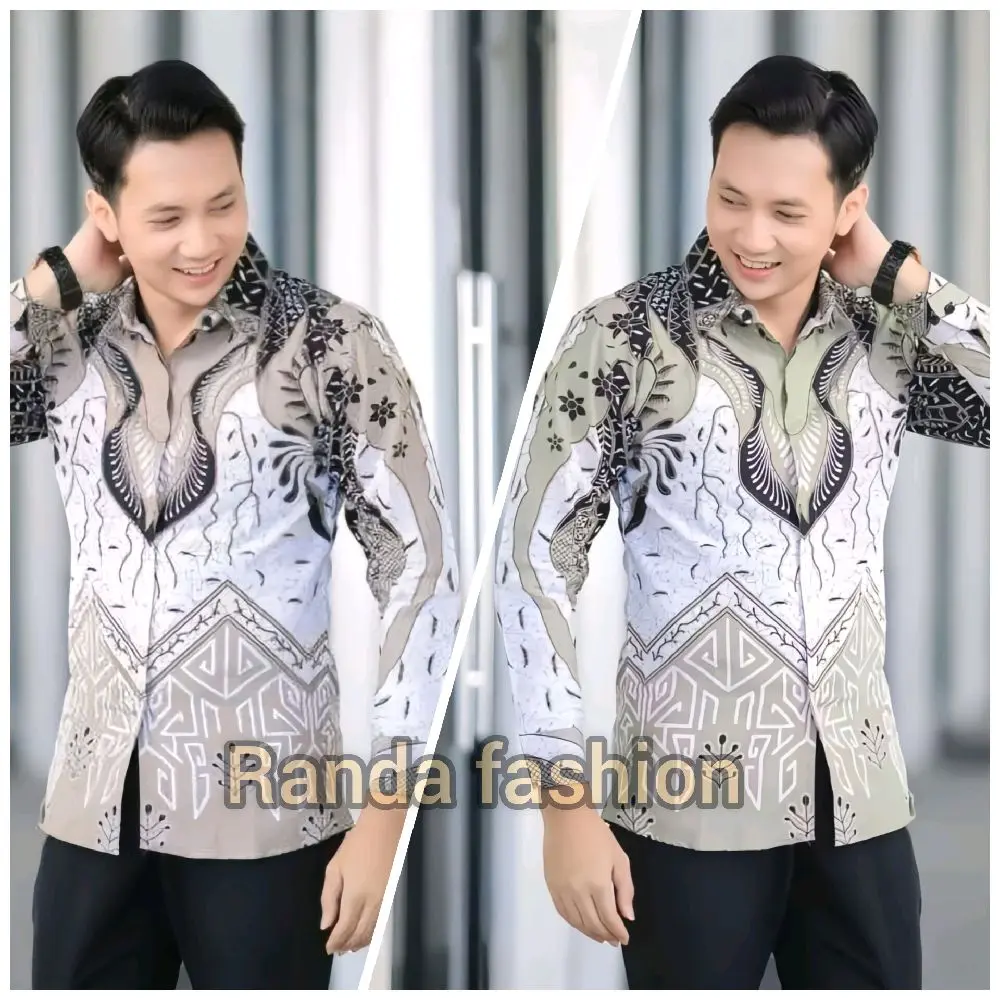 Terbaru kemeja batik motif dasi series lengan panjang baju batik pria modern dan modis keren baju kemeja seragam kerja Katun Nyaman