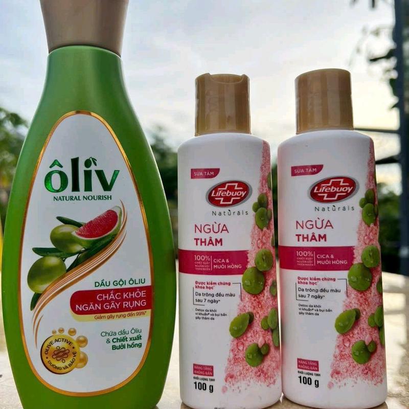 combo 3 món gồm 1 dầu gội Ôliu 250g +2 sữa tắm lifebuoy 100g muối hồng ngừa thâm