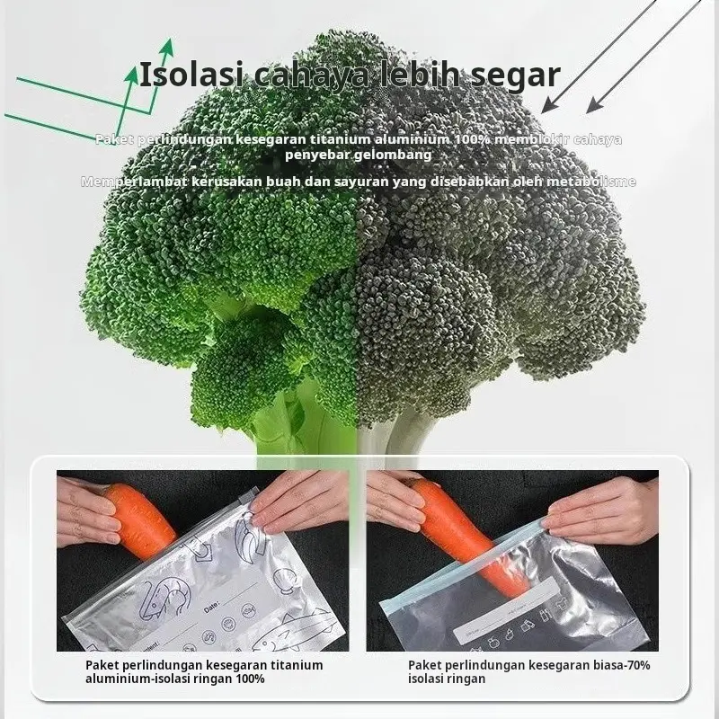 Kantong penyimpanan segar bersegel aluminium foil kantong tertutup rapat untuk lemari es dan freezer food grade kantong kedap udara kantong pengepakan dengan ritsleting 3