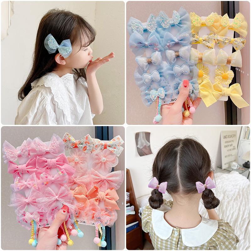 Kẹp Tóc Nơ Hoa Cho Trẻ Em, Phụ Kiện Đội Đầu Cho Em Bé Dễ Thương, 10 Cái, Thích Hợp Cho Bé Gái, Kẹp Bên Không Làm Tổn Thương Tóc, Làm Bằng Vải Gạc, Phụ Kiện Tóc 6