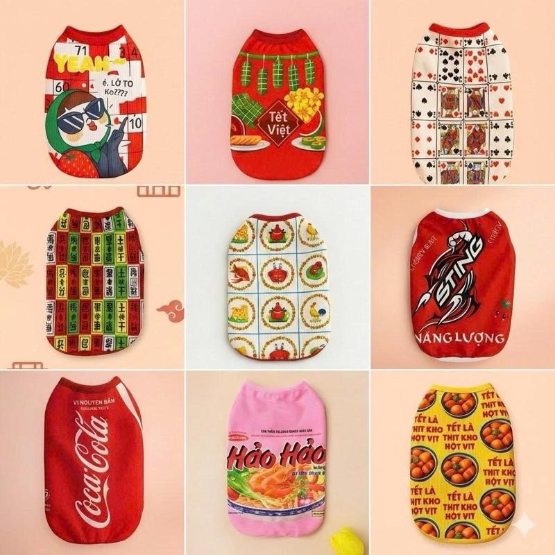  Áo ba lỗ cho chó mèo lá bài bầu cua tứ sắc xí ngầu lô tô thun tăm mát co dãn mặc Tết 2026 