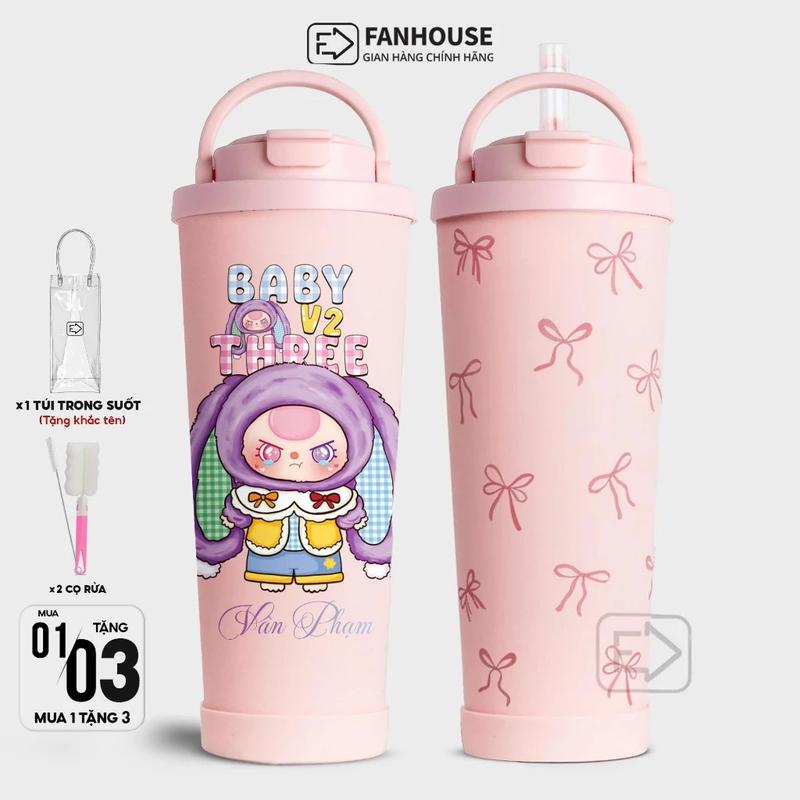 Ly giữ nhiệt Pastel V2 dung tích 830ml chất liệu inox 304 ống hút trân châu Fan House khắc tên theo yêu cầu