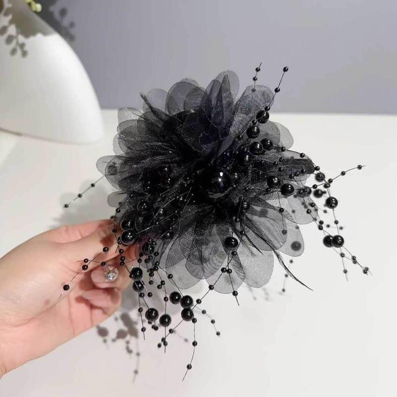 13CM Kẹp Tóc Ngọc Trai Thanh Lịch Và Dễ Phối Đồ Bán Chạy Với Lông Vũ Hoa Mẫu Đơn Kẹp Cá Mập Tăng độ phồng Và Cổ Cao