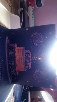 Product Review of 3D Fireworks Pop Up Birthday Cake Card, Happy Birthday Music & Blowable LED Light & Personalized Digital Birthday Ages For Women Mom Husband Men Grandma Kids Wife Pop Up Fireworks Birthday Card happy  birthday  card from L**i 1