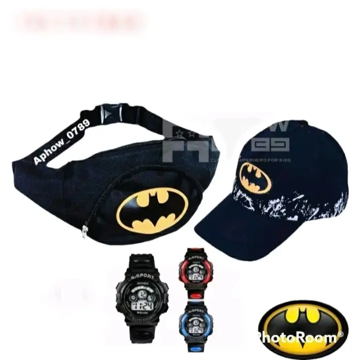 Paket Lucu 3 in1 Tas anak Tas selempang Waistbag anak Laki laki Tas bahu anak karakter Free Topi Bordir Dan Jam Tangan Gishock