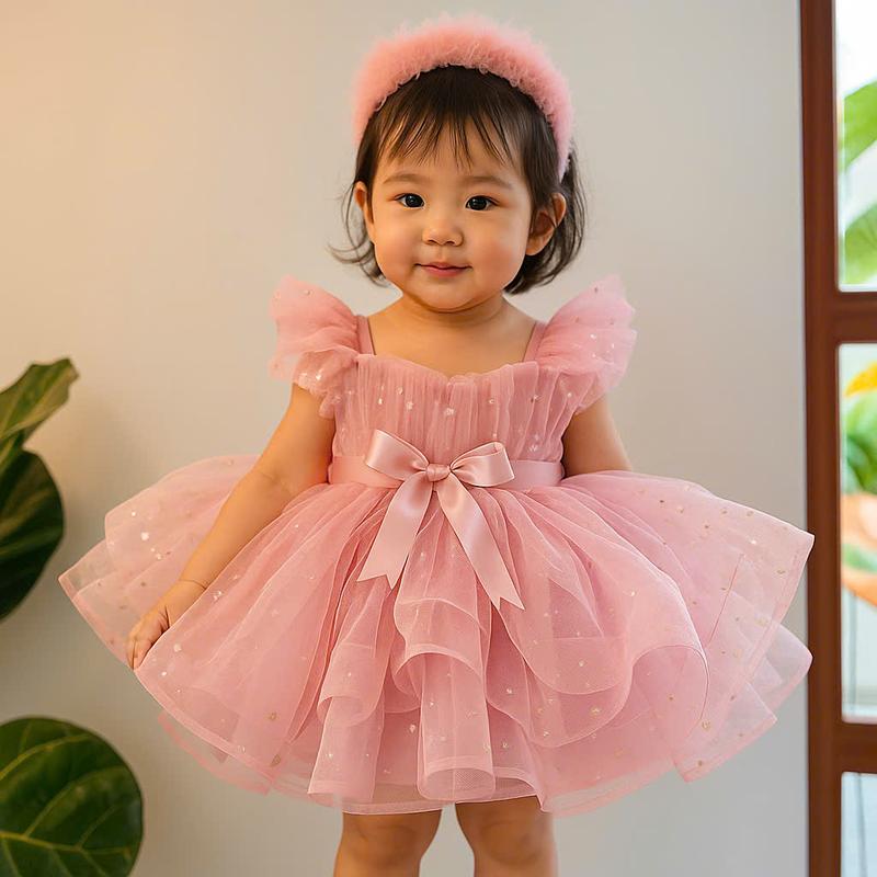 Váy công chúa lưới sao cánh tiên cuộn siêu bồng bềnh cho bé  (kèm cài) cô váy  mặc vaybe đồ  tết