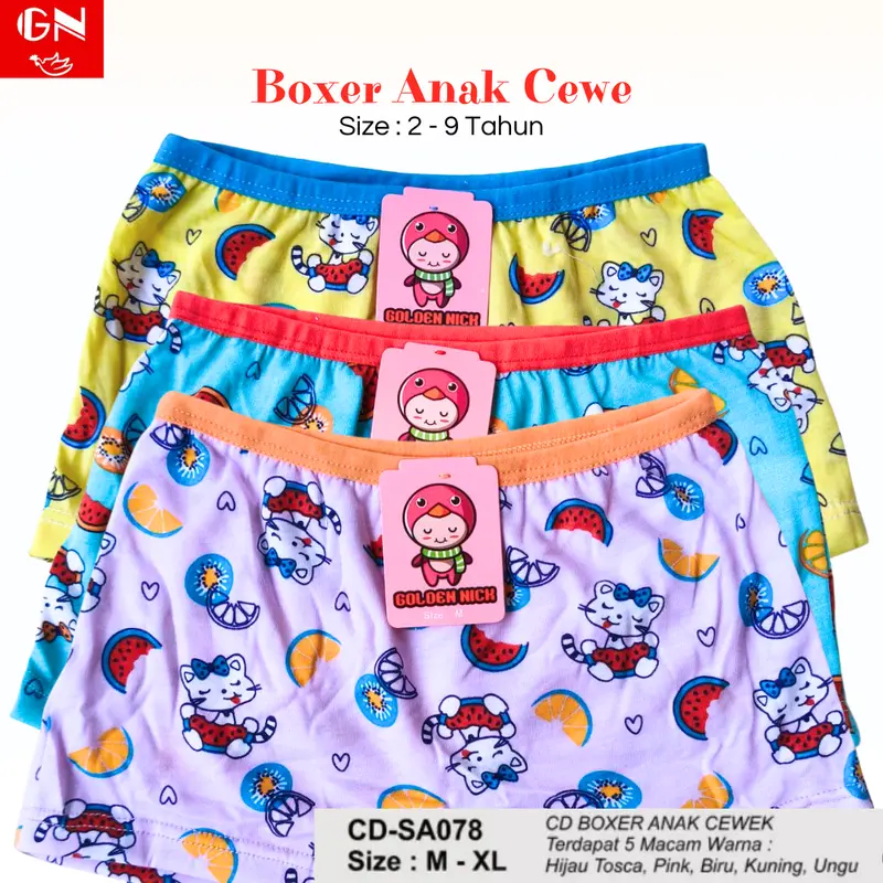 6 Pcs | Celana Dalam Boxer Anak Perempuan Usia 2-7 Tahun | Golden Nick 083 078 | Bahan Katun Full Print 8