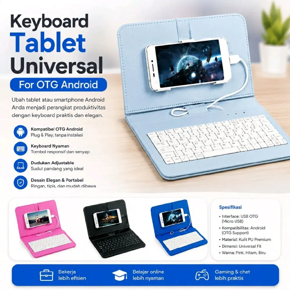 Wired Keyboard Flip Holster Case Cover Skin Protector For OTG Android Colokan Hitam