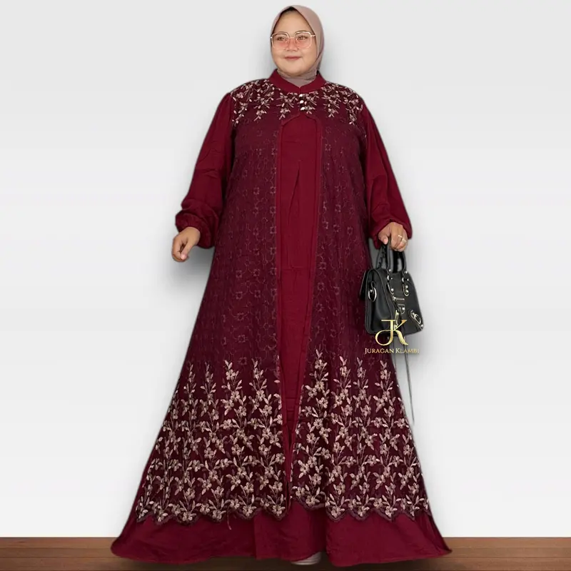 Gamis Brukat Tille Pololinen Jumbo LD 140+ Estimasi BB 70-120KG++ Kondangan Lebaran Mewah Free Bros | Juragan Klambi Muslim Wanita Maxi 5