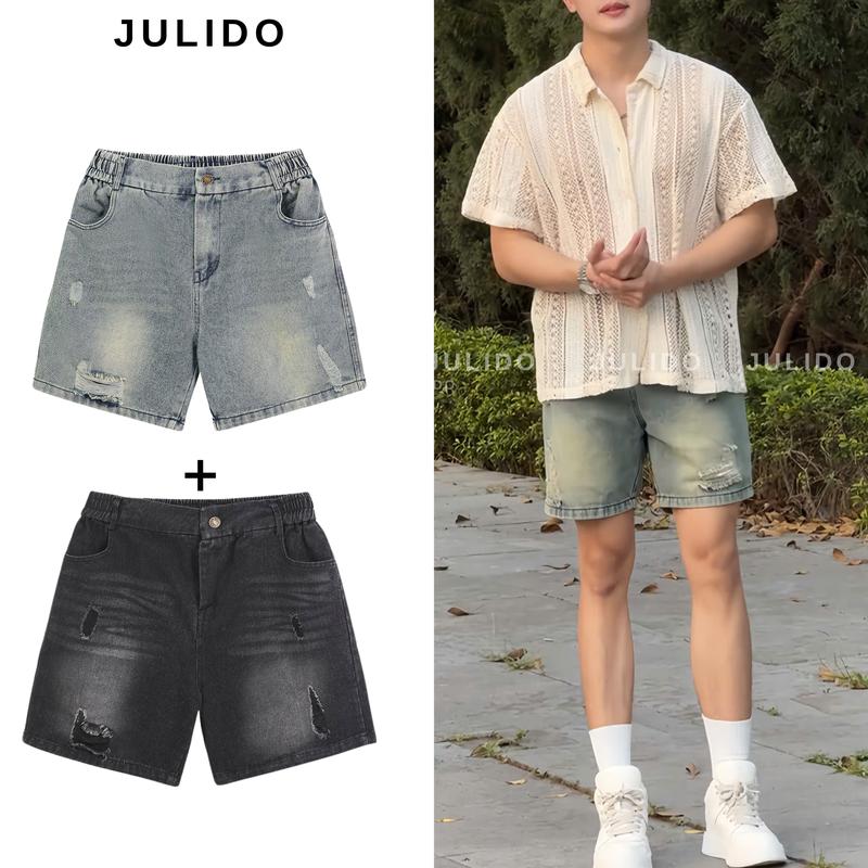 Độc quyền Thành đơn giản Quần Short Jean nam JULIDO chất vải jean co dãn thoải mái S Black