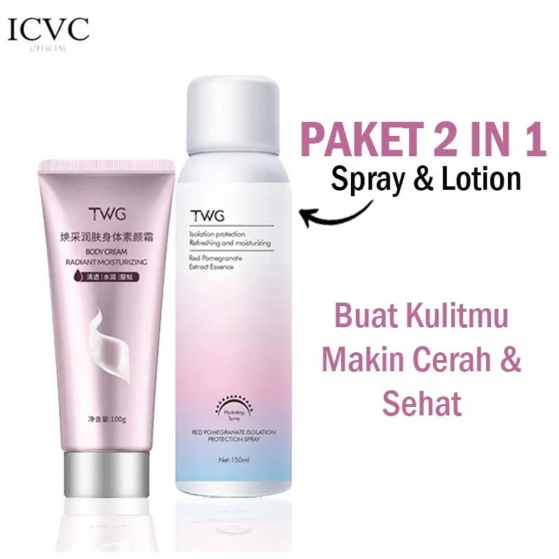 [2in1] Paket Hemat TWG Spray Lotion Pemutih Kulit Seluruh Tubuh / Perawatan Tubuh Memutihkan Ampuh