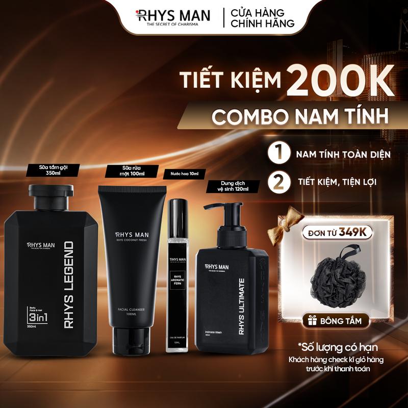 Bộ chăm sóc cơ thể toàn diện cho nam Rhys Man: Sữa tắm gội & Gel rửa mặt & Dung dịch vệ sinh nam & Nước hoa