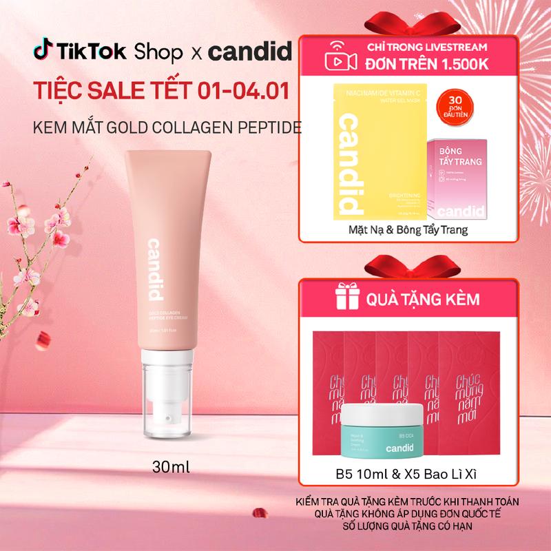 Kem Dưỡng 2-Trong-1 Cho Mắt Và Mặt Candid Gold Collagen Peptide Eye Cream 30ml