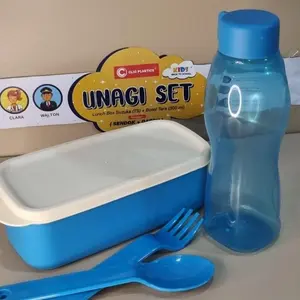 Set Botol Unagi dengan Sendok Garpu dan Lunch Box untuk Kotak Bekal Sekolah - Kitchenware Biru Merah Ungu bentobox tempat Wadah Makan