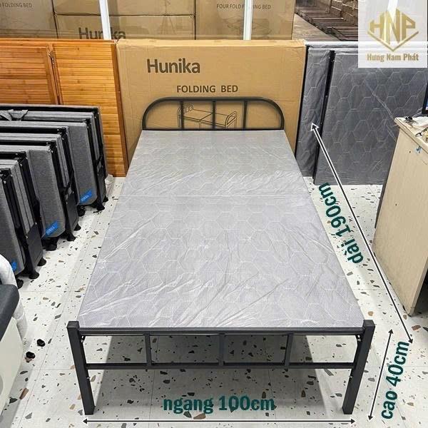 Giường Sắt Gập Gọn Hunika Tiết Kiệm Không Gian Bền Đẹp Giá Tốt Khung Thép Sơn Tĩnh Điện Chống Rỉ Sét Tải Trọng 200Kg