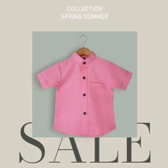 Baju Koko Anak Bayi Laki-Laki Usia 0-4 Tahun Model Kerah Daun dengan Bahan Katun Ospord Inport - Abu Kancing Muslim Lembut Nyaman kemeja