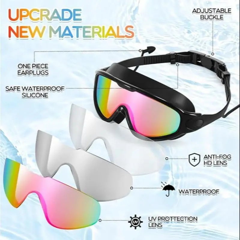Anti-fog Swimming Goggles, Durable Swimming Goggles with Nose Clip & Ear Plug, Swimming Goggles for Men & Women 8