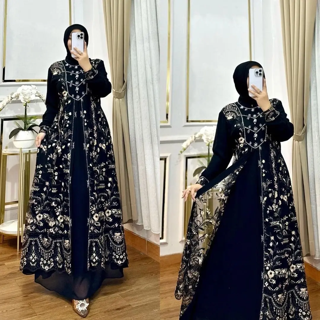 Gamis Brokat Terbaru 2025 Mewah Kekinian Alana Dress maxy bahan Ceruty  babydoll mix brokat aplikasi payet premium gamis brokat kondangan gamis lebaran 2025 model gamis terbaru remaja kekinian Pesta Wanita Simple Muslim Syari Dewasa