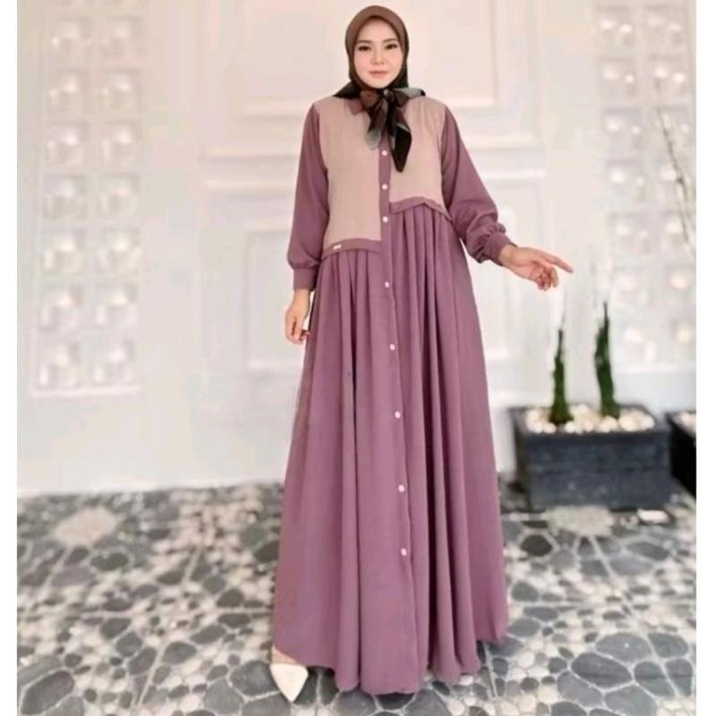Gamis Muslim Premium Abaya Tania Dress  Kancing Aktif Crinkle Airflow | Gamis Wanita Abaya Tania Dress Variasi Tali Samping | Gamis Kondangan Cantik Nyaman | Gamis Pesta Mewah Kerah Formal 1