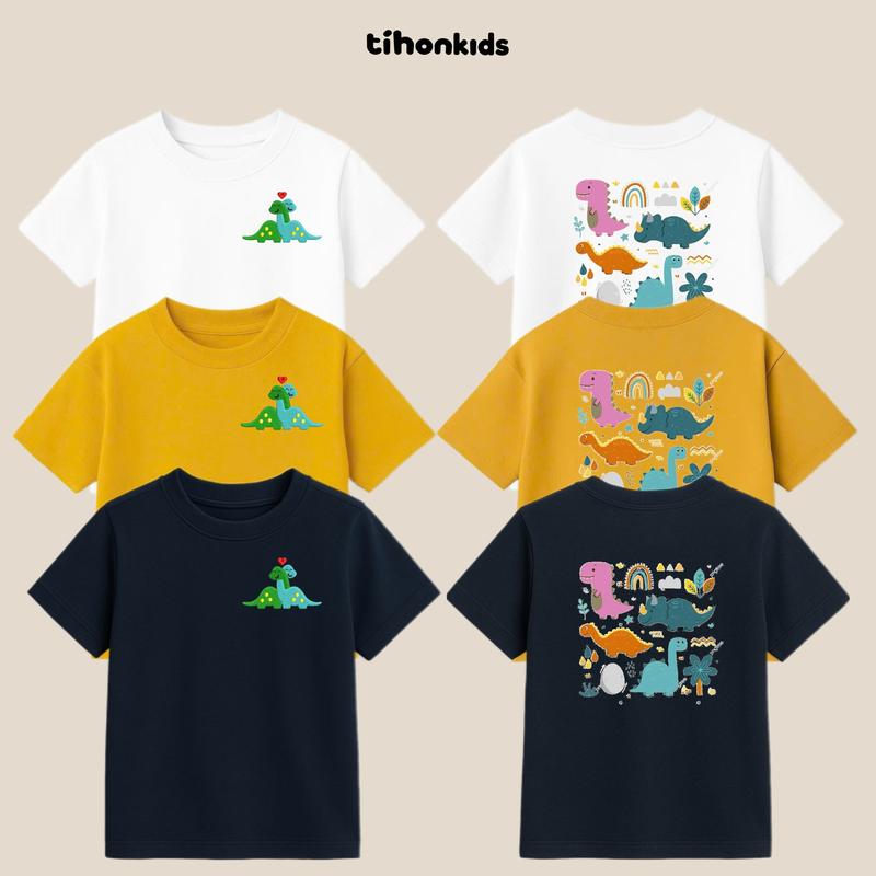   A06  TIHONKIDS - Áo Phông Trẻ Em In Hình Khủng Long Cộc Tay Chất Cotton Mềm Mịn | Hình In Cực Xinh Form Rộng Thoải Mái | Bé 2 -10 Tuổi 