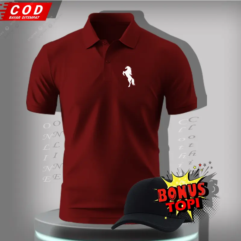 ADRDistro - Polo Shirt Horse Digital Printing BONUS TOPI - Polo Shirt Kaos Kerah Casual  and Formal Dayli Outfiter Baju Panjang baju  cap Pria Tebal