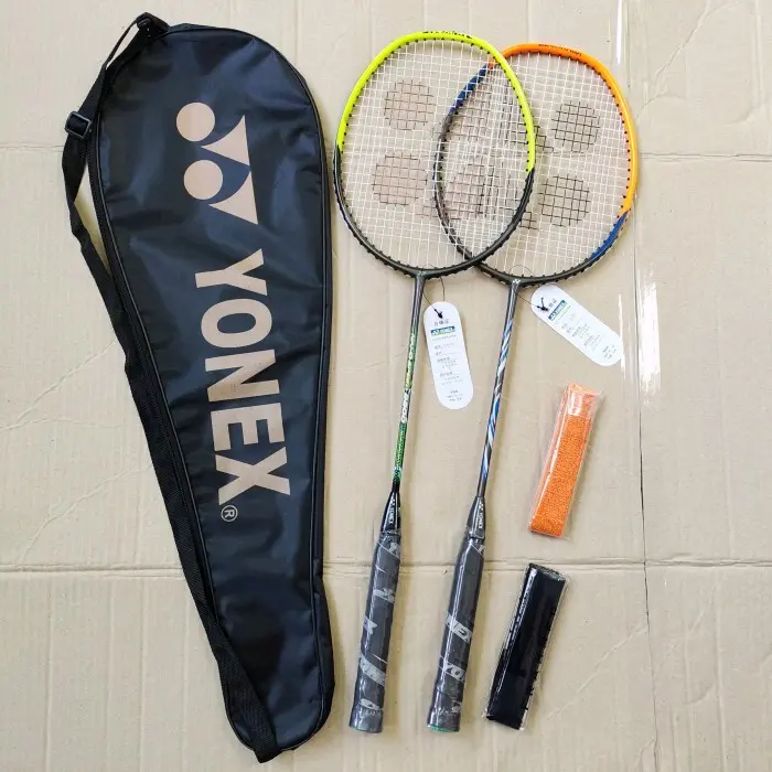 Raket badminton paket lengkap isi 2 RAKET 2 GRIP 1 TAS 1 SLOP KOK Raket bulutangkis 2