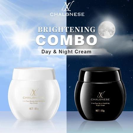 CHALONESE Paket Skincare Sunscreen Cream Moisturizer BPOM ( Sunscreen SPF 50Pa+++ + Day & NIght Cream) Pelembab Wajah Anti-UV Facial Hitam 4