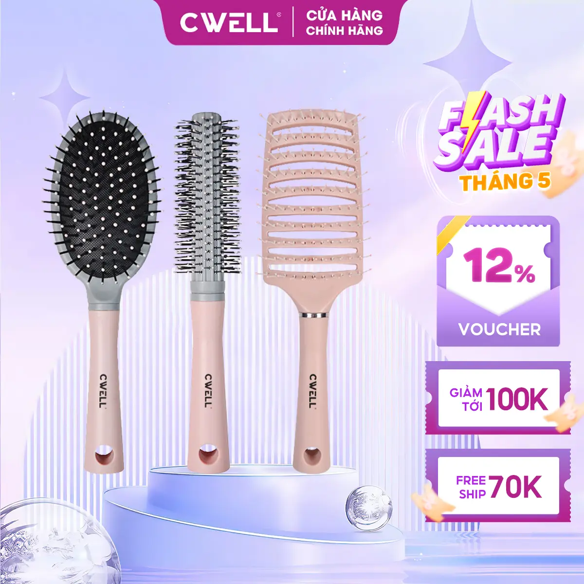 Lược chải tóc gỡ rối CWELL, lược massage có đệm khí, hỗ trợ tạo kiểu phồng chân tóc, giúp hạn chế rụng tóc khi chải đầu so với lược truyền thống - C01PK