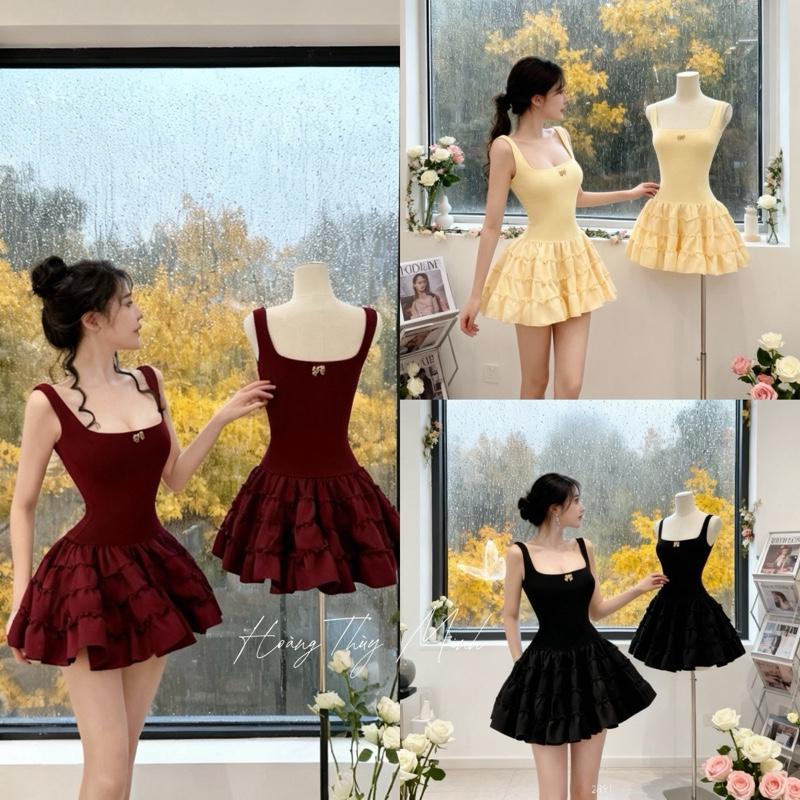 N1- SALE XÃ KHO CUỐI NĂM Kèm Quần-Tag Nơ Đầm BASIC Tiểu Thư Tùng Xoè Phối Khuy Nơ Thun Cotton Co Giãn Cao Cấp Trẻ Trung Dễ Thương-HoangThuyMinh97