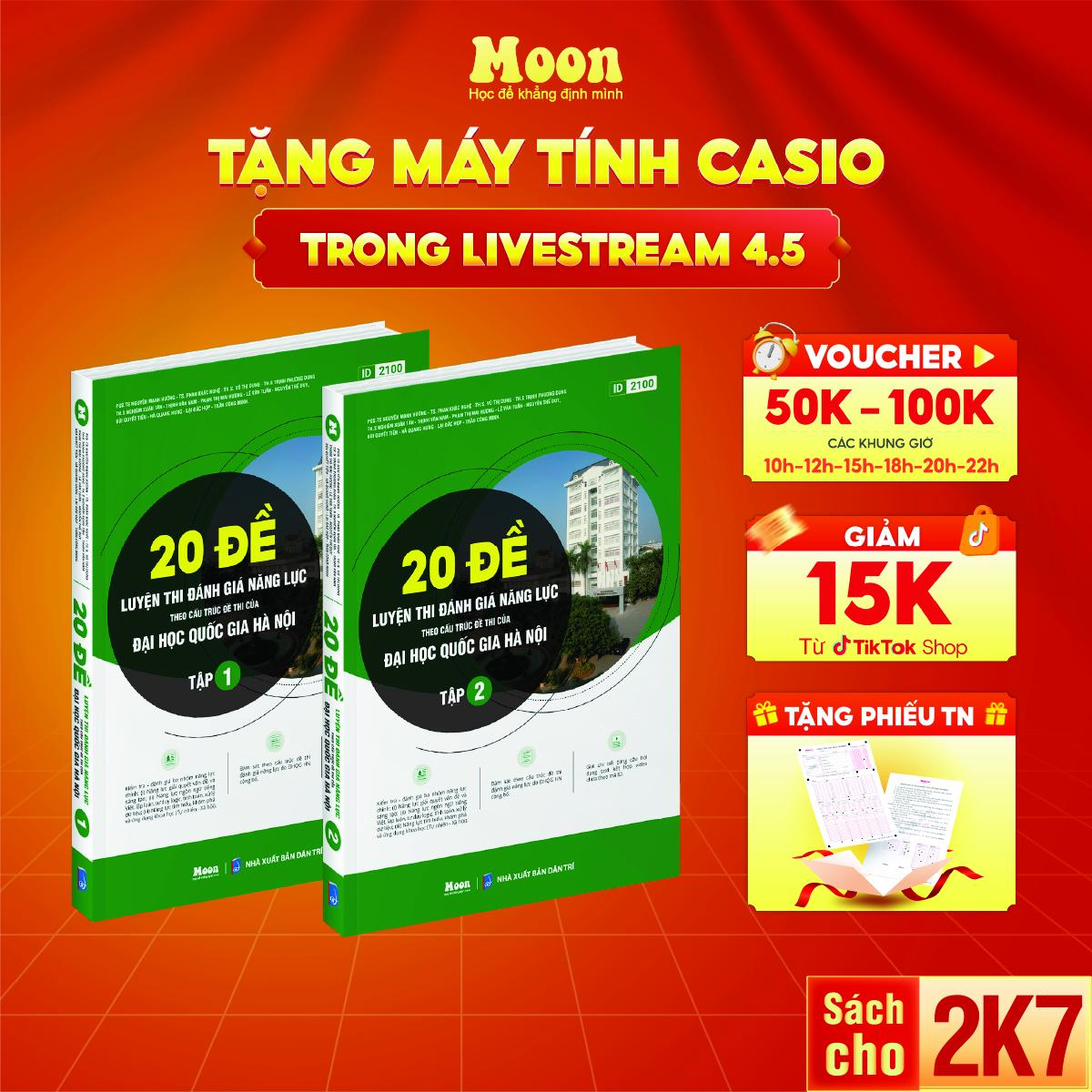 Sách 20 đề dgnl hà nội HSA 2025, bộ đề thi đánh giá năng lực ĐHQG Hà Nội Moonbook