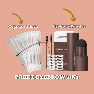 Paket Alis 2 in 1 lengkap Eyebrow Powder Stamp Cetakan Alis Tali Karet Isi 12 pcs Kekinian Murah Terbaru