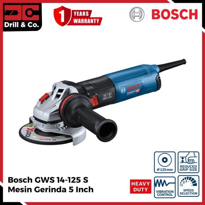 Gambar Bosch GWS 14-125 S Angle Grinder 5" / Mesin Gerinda Tangan Listrik 5 Inch dari Drill&Co Kota Administrasi Jakarta Barat Tokopedia