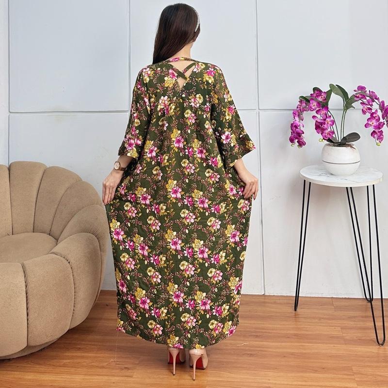 Daster Yuri Motif Bunga Kekinian Busui Leher V  Neck Daster Midi Viral Terbaru Rayon