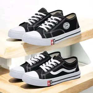 NB Cross Sepatu Anak Sekolah Laki-laki Perempuan Sneakers Hitam Putih Bahan Kanvas sol Karet Antislip