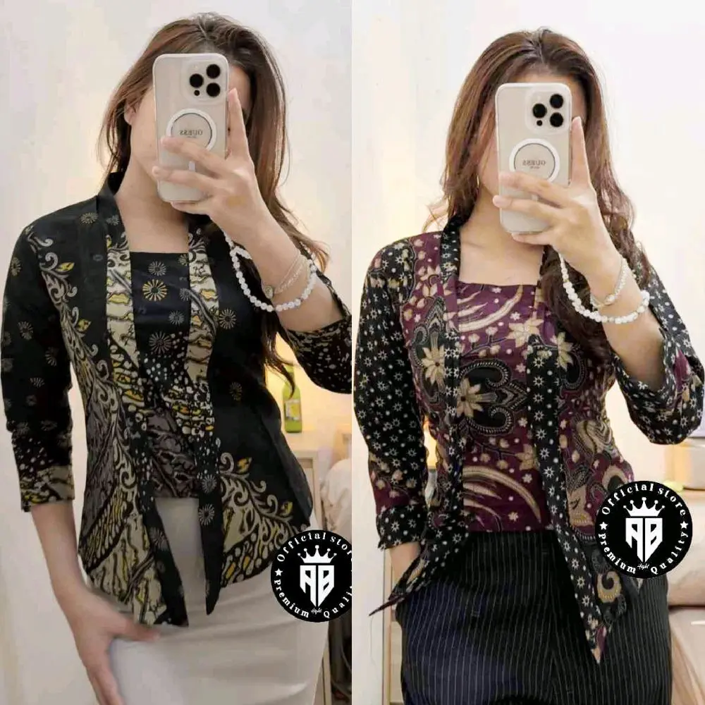 ATASAN BAJU BATIK WANITA KERJA KEKINIAN Katun Motif Muslim Panjang Kantor Formal