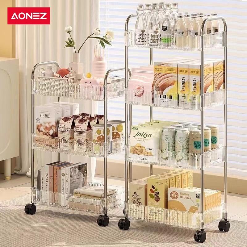 【SPESIAL Live COD 24 Shipping】AONEZ Rak Troli Susun Stainless steel RakKosmetik Serbaguna Rak kamar mandi Rak Salon Trolley Dengan Keranjang jaring akrilik transpara rak meja aesthetic 1