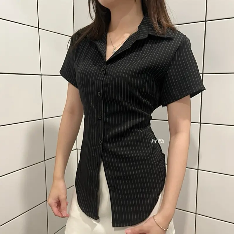 PLAINE - Deia Shirt | Korean Top - Atasan Formal Vest Wanita Atasan Fitted Classy Kemeja Lengan Pendek Fit Body Casual Cewek 1