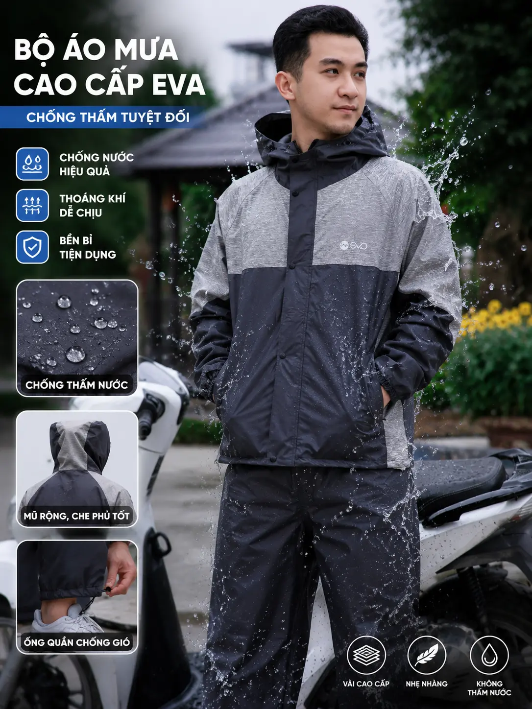 Áo mưa bộ 2 lớp chống thấm chống gió lạnh áo mưa