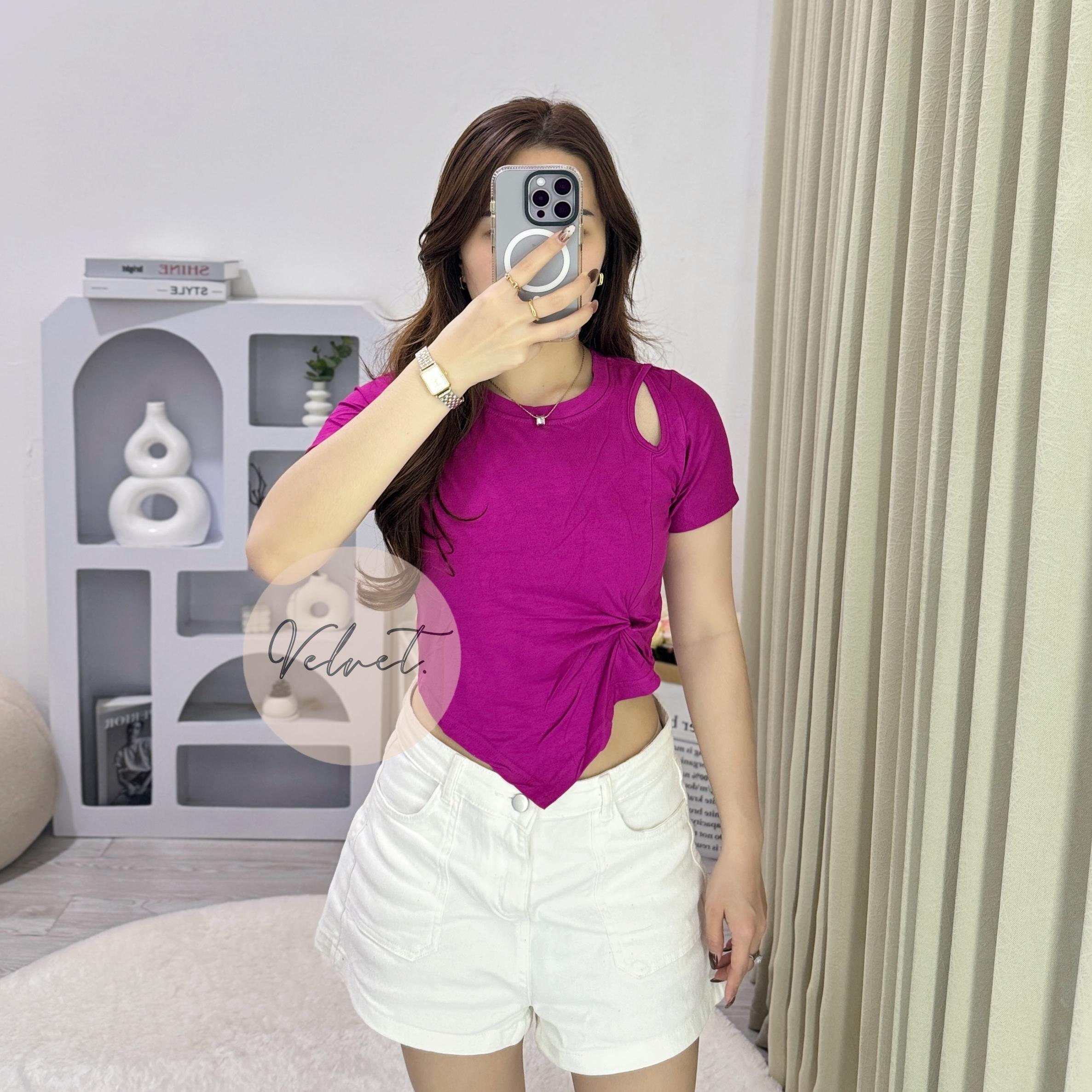 Kaos Polos Asimetris Samping / Atasan Wanita Kerut Samping Lancip 075