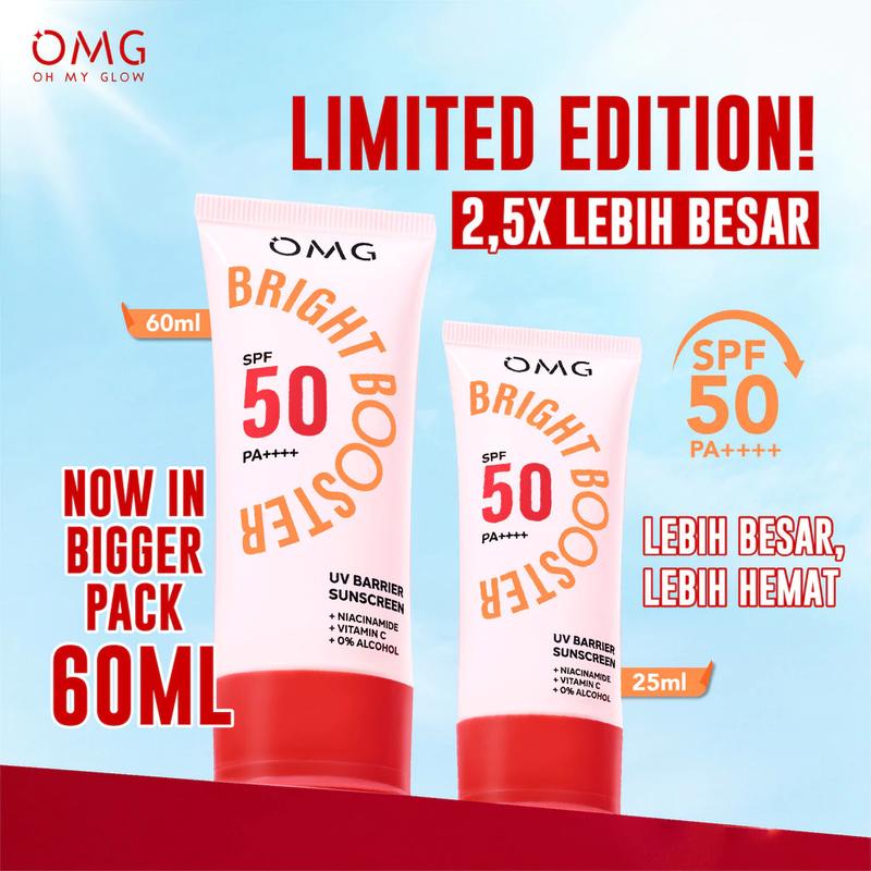 [SUNSCREEN] OMG Oh My Glow Bright Booster Uv Barrier Sunscreen Instant Bright Spf50 PA++++ - OMG Sunscreen Peach Vitamin Niacinamide Extract Sunblock Wajah Mencerahkan 0