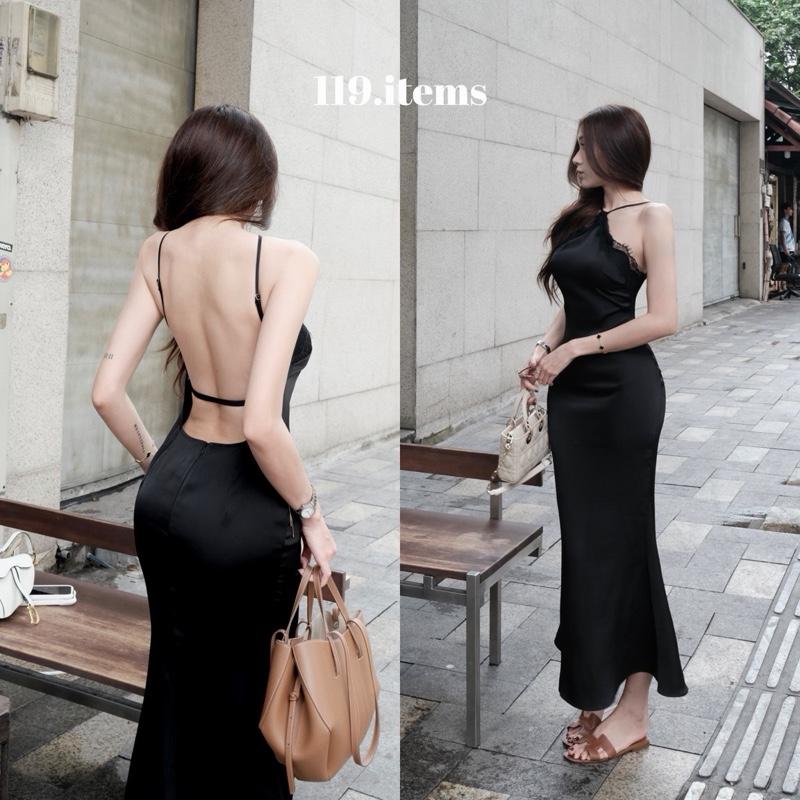 Đầm Lụa Dài Cổ Yếm Phối Ren, Hở Lưng 119.items