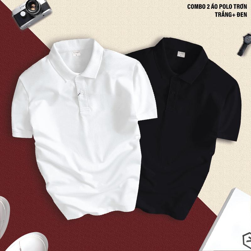 COMBO 2 Áo phông POLO TRƠN BASIC CVC cổ bẻ vải cá sấu sang trọng, lịch lãm, thoáng mát - POLOMAN