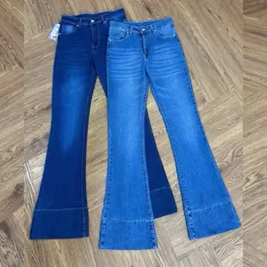 ￼Jennie Cutbray Jeans Higwaist Lipatan Kaki Besar Jeans strecht Wanita