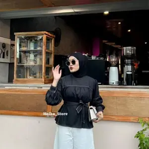 Mika Blouse Bahan Linen Rami Lengan Panjang Semi Balon Tali Casual
