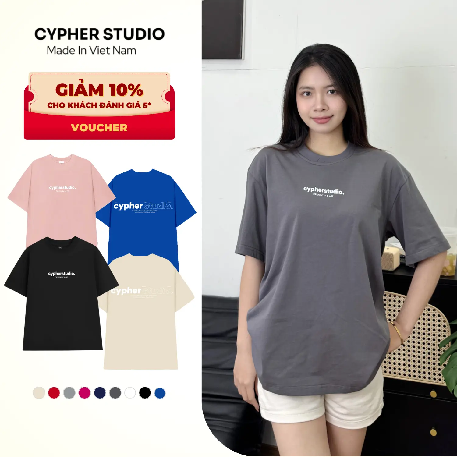 AP 05 Áo Thun Local Brand  CYPHER STUDIO Signature v2 Cotton 260 gsm Tay Lỡ Form Rộng Nam Nữ Oversize
