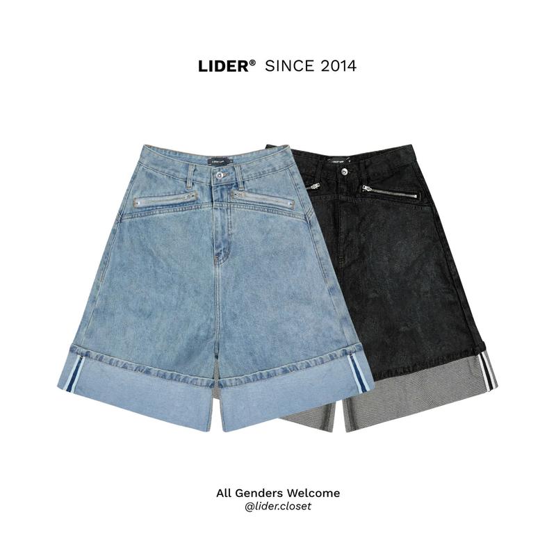 Quần Jorts Denim Lửng Ống Rộng Lai Lật LIDER OVERROLLED CARPENTER SHORTS - Washed Black