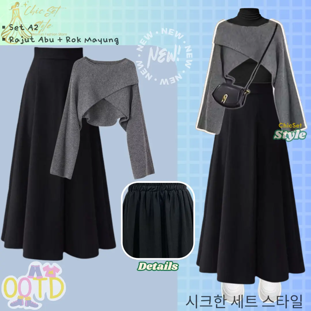 Set A2 (Rajut Silang (ABU) + Rok Mayung)