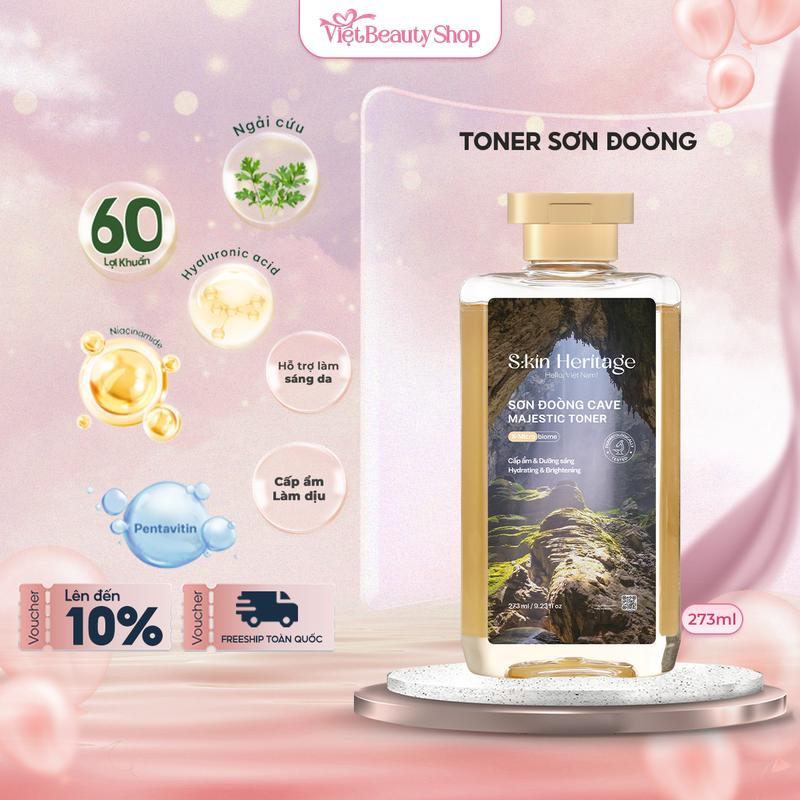Toner Sơn Đoòng Skin Heritage hỗ trợ phục hồi cấp ẩm và cung cấp 60 Lợi Khuẩn cho da dầu mụn 273ml